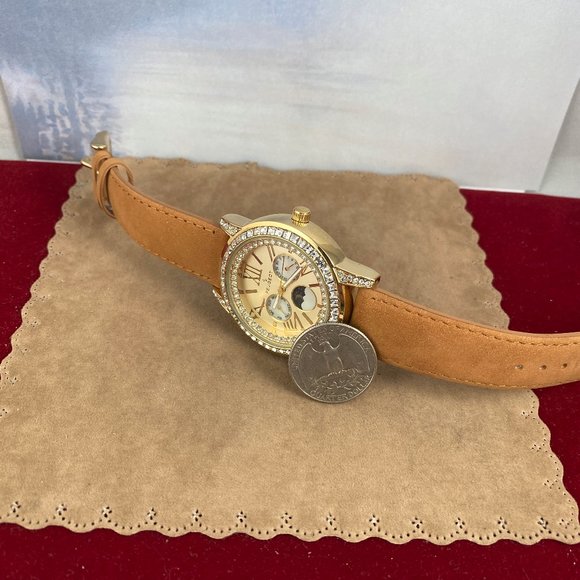 Stunning in Tan and Gold Crystal Bezel Peugeot Moonphase Watch - Picture 7 of 8